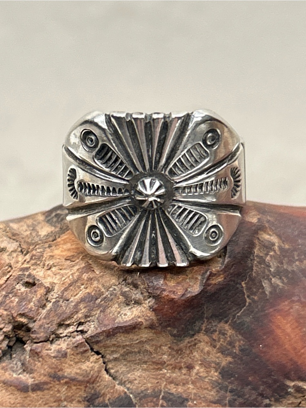 Fluted Button Band Ring Sterling Silver Handmade Signed W. Jim Vintage Navajo